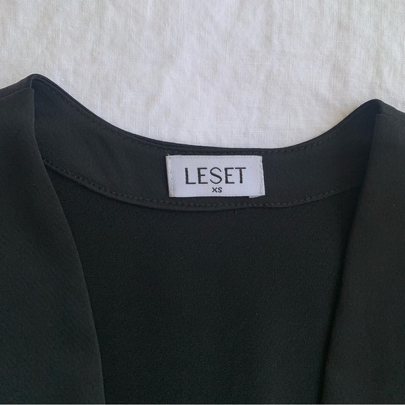 Leset Barb Satin Long Sleeve Open Tie Cropped Crop Blouse Top Black - Picture 7 of 11